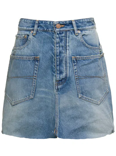 Balenciaga Light Blue Mini-skirt With Patch Pockets And Raw Edge In Cotton Denim Woman In Multicolor