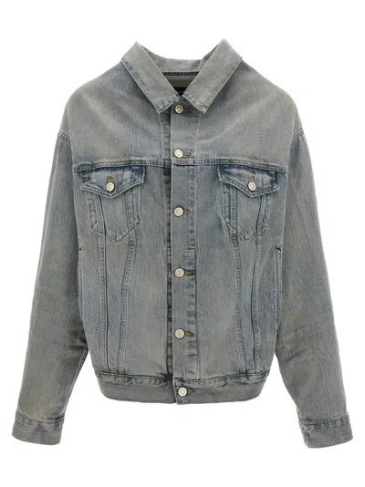 BALENCIAGA LIGHT BLUE OFF-THE-SHOULDER DENIM JACKET