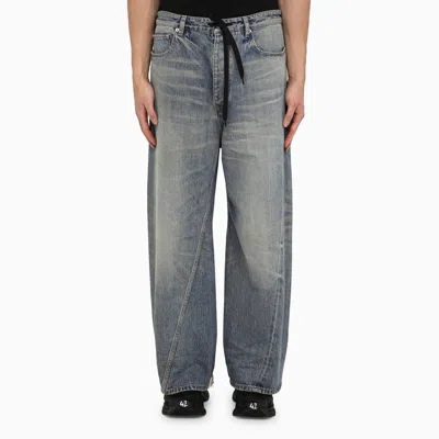 Balenciaga Light Blue Oversized Baggy Jeans In Washed Denim In Gold