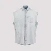 Balenciaga Light Blue Ripped Sleeve Cotton Shirt In Light Blue