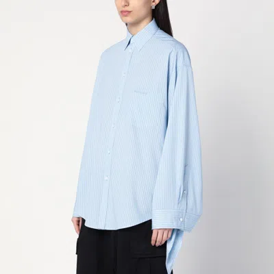 BALENCIAGA BALENCIAGA LIGHT BLUE STRIPED SHIRT WITH KNOTTED CUFFS