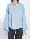 Balenciaga Light Blue Striped Shirt With Knotted Cuffs