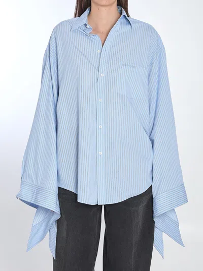 Balenciaga Light Blue Striped Shirt With Knotted Cuffs In Azure