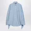Balenciaga Light Blue Striped Shirt With Knotted Cuffs In Blue