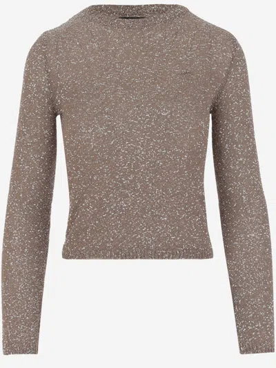 Balenciaga Light Brown Fitted Crewneck Knit