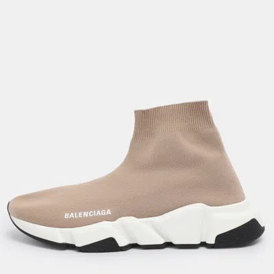Pre-owned Balenciaga Light Brown Knit Fabric Speed Trainer Sneakers Size 39