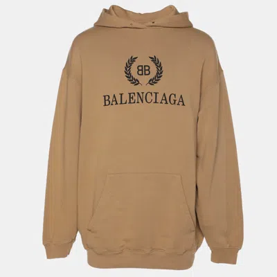 Pre-owned Balenciaga Light Brown Logo Printed Cotton Hoodie Xs