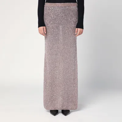 Balenciaga Light Brown/silver Maxi Skirt With Sequins