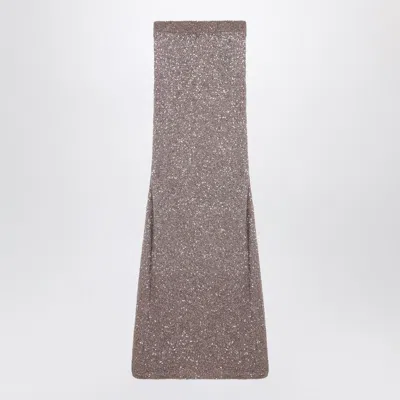 BALENCIAGA LIGHT BROWN/SILVER MAXI SKIRT WITH SEQUINS