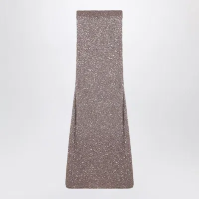 BALENCIAGA BALENCIAGA  LIGHT BROWN/SILVER MAXI SKIRT WITH SEQUINS