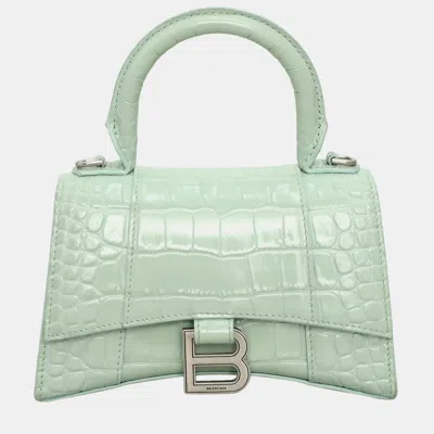Pre-owned Balenciaga Light Green Croc Embossed Hourglass Xs Top Handle Bag