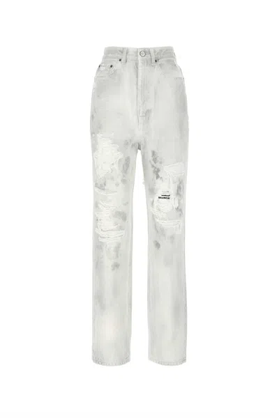 Balenciaga Light Grey Denim Jeans In Stonewashwhite