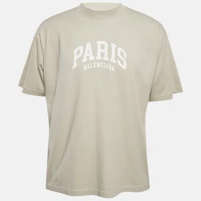 Pre-owned Balenciaga Light Grey Logo Print Cotton Crew Neck Oversized Unisex T-shirt S In Gray