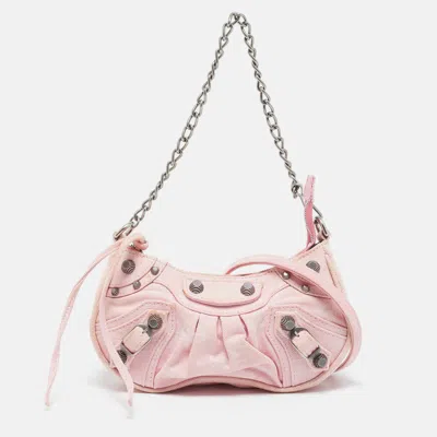 Pre-owned Balenciaga Light Pink Bb Monogram Denim Mini Le Cagole Shoulder Bag