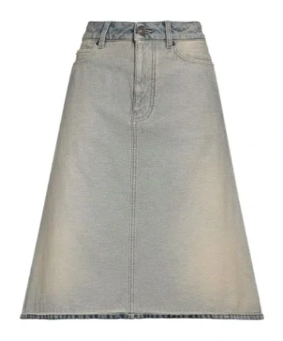 Balenciaga Light Wash Denim Flared Skirt In Gray
