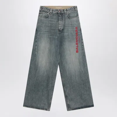 Balenciaga Light Washed Blue Baggy Jeans With Logo Men