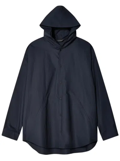 Balenciaga Lightweight Blue Poplin Hooded Shirt In Black