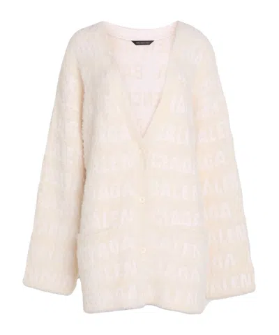 Balenciaga Lightweight Knitted Long-sleeve Coat In White