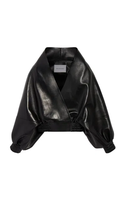 Balenciaga Lightweight Leather Wrap Jacket In Black