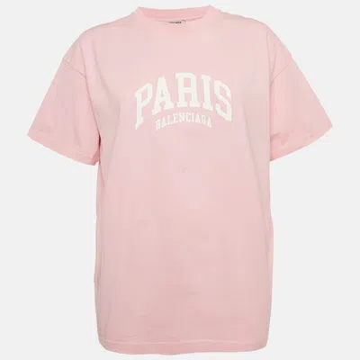 Pre-owned Balenciaga Limited Edition Pink Logo Print Cotton Oversized T-shirt S