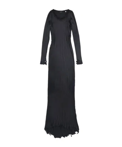 Balenciaga Lingerie Distressed-cotton Maxi Dress In Black