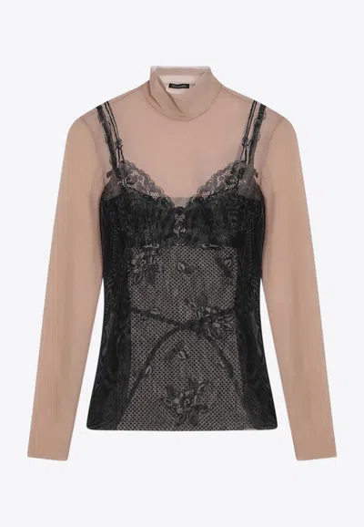 Balenciaga Lingerie Print Long-sleeved Top In Black