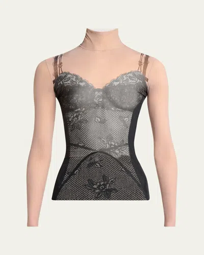 BALENCIAGA LINGERIE TROMPE L'OEIL MESH TURTLENECK TOP