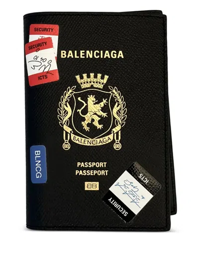 Balenciaga Lion Crest Passport Holder Wallet In Black