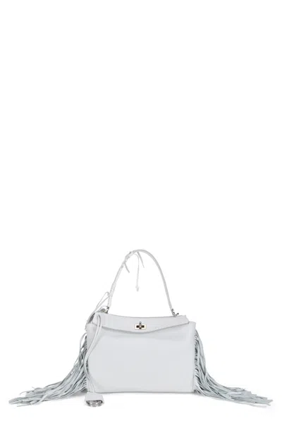 Balenciaga Little Rodeo Bag In Leather With Fringes In White