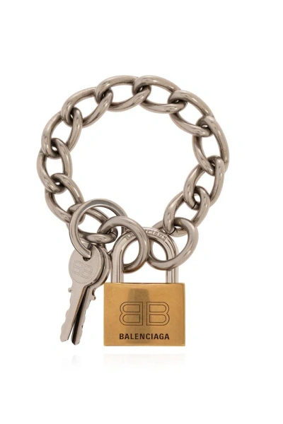 Balenciaga Lock And Key Chain Bracelet In Silver