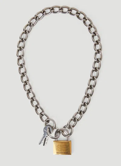 Balenciaga Women Locker Necklace In Silver