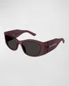 Balenciaga Logo Acetate Cat-eye Sunglasses In Shiny Transparent Dark Mauve