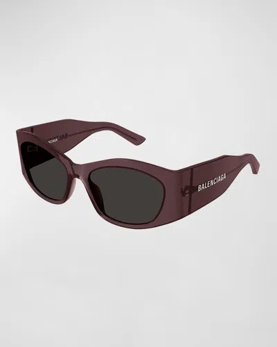 Balenciaga Logo Acetate Cat-eye Sunglasses In Shiny Transparent Dark Mauve