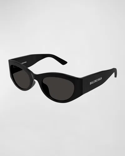Balenciaga Logo Acetate Oval Sunglasses In Black