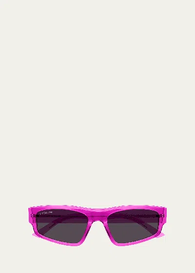 Balenciaga Logo Acetate Rectangle Sunglasses In Pink