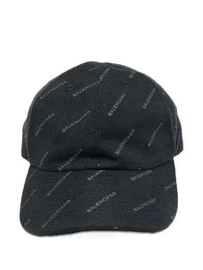 Pre-owned Balenciaga Logo All-over Baseball Cap In Black