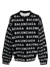 Balenciaga Logo All Over Print Pullover Sweater In Black