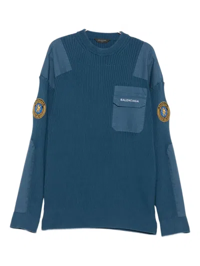 Balenciaga Blue Uniform Merch Cotton Jumper In Animal Print