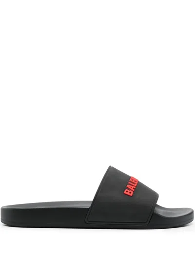 Balenciaga Logo-appliqué Slides In Black