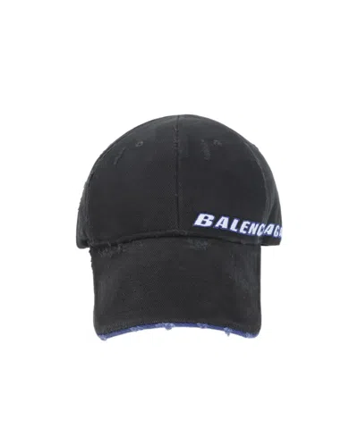 Balenciaga Cotton Cap Distressed Detailing In Black