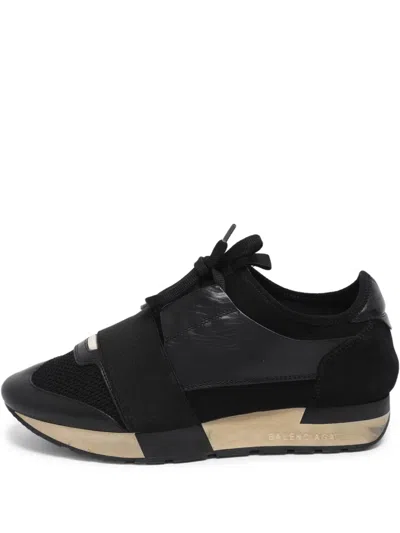 Pre-owned Balenciaga Leather Logo-detail Sneakers In Black