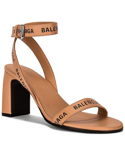 Balenciaga Logo Block Heel Leather Sandal In Brown