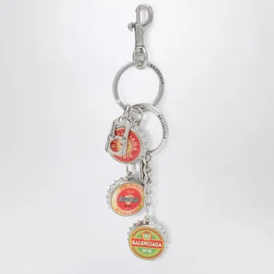 Balenciaga Logo Bottle Cap Keyring Charm Men In Silver