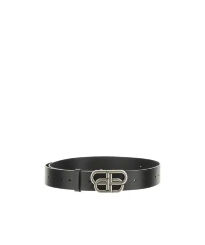 Balenciaga Logo-buckle Leather Belt In Black