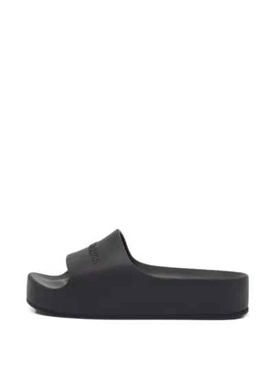 Pre-owned Balenciaga Logo Chunky Pool Slides In Black