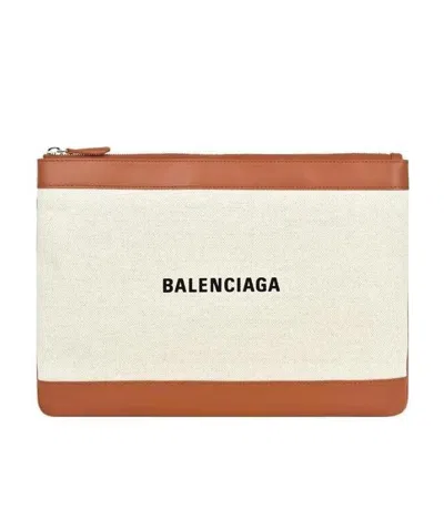 Balenciaga Logo Clutch In White