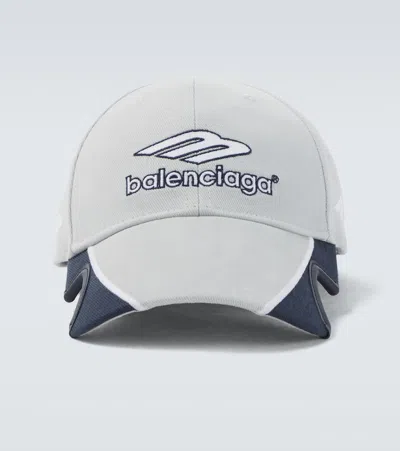 Balenciaga Logo Cotton Baseball Cap In White