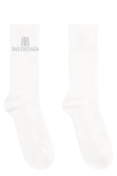 Balenciaga Logo Cotton Blend Socks In White