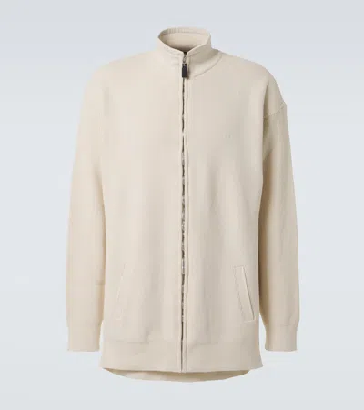 Balenciaga Logo Cotton-blend Zip-up Cardigan In Neutral