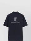 Balenciaga High-collar Black T-shirt With Logo Print In Blue